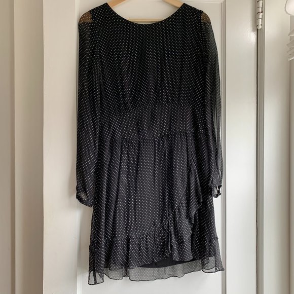SEZANE Doria 100% Silk Chiffon Mini Dress, Black and Ecru Polka Dots, FR Size 40 - Picture 4 of 10